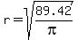 r=sqrt%2889.42%2Fpi%29