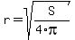 r=sqrt%28S%2F%284%2Api%29%29