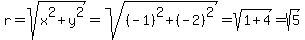 r=sqrt%28x%5E2%2By%5E2%29=sqrt%28%28-1%29%5E2%2B%28-2%29%5E2%29=sqrt%281%2B4%29=sqrt%285%29