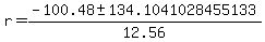 r+=+%28-100.48+%2B-+134.1041028455133%29%2F12.56+