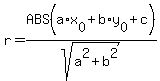 r+=+ABS%28a%2Ax%5B0%5D+%2B+b%2Ay%5B0%5D+%2B+c%29%2Fsqrt%28a%5E2%2Bb%5E2%29