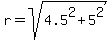 r+=+sqrt%284.5%5E2+%2B+5%5E2%29