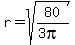 r+=+sqrt%2880%2F%283pi%29%29