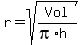 r+=+sqrt%28Vol%2F%28pi%2Ah%29%29
