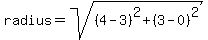 radius=sqrt%28%284-3%29%5E2%2B%283-0%29%5E2%29