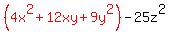red%28%284x%5E2%2B12xy%2B9y%5E2%29%29-25z%5E2