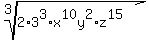root%283%2C2%2A3%5E3%2Ax%5E10y%5E2%2Az%5E15%29