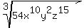 root%283%2C54x%5E10y%5E2z%5E15%29