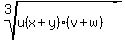 root%283%2Cu%28x%2By%29%28v%2Bw%29%29