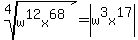 root%284%2Cw%5E12x%5E68%29=abs%28w%5E3x%5E17%29