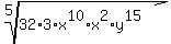root%285%2C32%2A3%2Ax%5E10%2Ax%5E2%2Ay%5E15%29