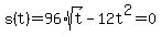 s%28t%29+=+96%2Asqrt%28t%29+-+12t%5E2+=+0