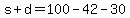 s%2Bd=100-42-30