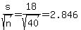 s%2Fsqrt%28n%29+=+18%2Fsqrt%2840%29+=+2.846