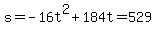 s=-16t%5E2%2B184t=529
