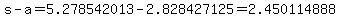 s-a=5.278542013-2.828427125=2.450114888