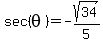 sec%28theta%29+=+-sqrt%2834%29%2F5