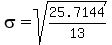 sigma=sqrt%2825.7144%2F13%29