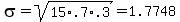 sigma++=sqrt%2815%2A.7%2A.3%29=+1.7748