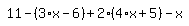 simplify_cartoon%28+11-%283%2Ax-6%29%2B2%2A%284%2Ax%2B5%29-x+%29