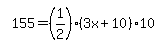 simplify_cartoon%28+155=%281%2F2%29%2A%283x%2B10%29%2A10+%29
