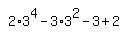simplify_cartoon%28+2%2A3%5E4-3%2A3%5E2-3%2B2+%29