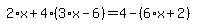 simplify_cartoon%28+2%2Ax%2B4%2A%283%2Ax-6%29=4-%286%2Ax%2B2%29+%29