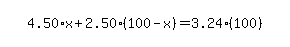 simplify_cartoon%28+4.50%2Ax%2B2.50%2A%28100-x%29=3.24%2A%28100%29+%29