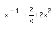 simplify_cartoon%28+x%5E%28-1%29%2B2%2Fx%2B2x%5E2+%29
