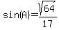 sin%28A%29=sqrt%2864%29%2F17%29