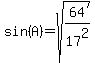 sin%28A%29=sqrt%2864%2F17%5E2%29