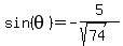 sin%28theta%29+=+-5%2F%28sqrt%2874%29%29