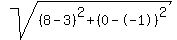 sqrt%28%28%09%098%09-%093%09%29%5E2%09%2B%09%28%090%09-%09-1%09%29%5E2%09%29