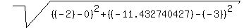 sqrt%28%28%28-2%29-0%29%5E2+%2B+%28%28-11.432740427%29-%28-3%29%29%5E2%29