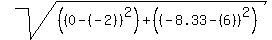 sqrt%28%28%280-%28-2%29%29%5E2%29%2B%28%28-8.33-%286%29%29%5E2%29%29