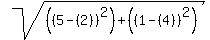 sqrt%28%28%285-%282%29%29%5E2%29%2B%28%281-%284%29%29%5E2%29%29