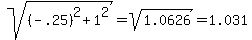 sqrt%28%28-.25%29%5E2+%2B+1%5E2%29+=+sqrt%281.0626%29=+1.031++
