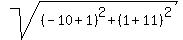 sqrt%28%28-10%2B1%29%5E2+%2B+%281%2B11%29%5E2%29