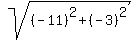 sqrt%28%28-11%29%5E2+%2B+%28-3%29%5E2%29%29