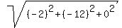 sqrt%28%28-2%29%5E2%2B%28-12%29%5E2%2B0%5E2%29