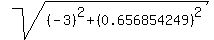 sqrt%28%28-3%29%5E2+%2B+%280.656854249%29%5E2%29