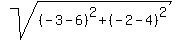 sqrt%28%28-3-6%29%5E2%2B%28-2-4%29%5E2%29