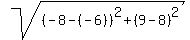 sqrt%28%28-8-%28-6%29%29%5E2%2B%289-8%29%5E2%29