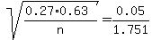 sqrt%28%280.27%2A0.63%29%2Fn%29+=+0.05%2F1.751+