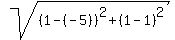 sqrt%28%281+-+%28-5%29%29%5E2+%2B+%281+-+1%29%5E2%29
