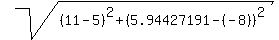 sqrt%28%2811-5%29%5E2+%2B+%285.94427191-%28-8%29%29%5E2%29