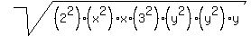 sqrt%28%282%5E2%29%2A%28x%5E2%29%2Ax%2A%283%5E2%29%2A%28y%5E2%29%2A%28y%5E2%29%2Ay%29