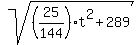 sqrt%28%2825%2F144%29t%5E2+%2B+289%29