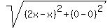 sqrt%28%282x-x%29%5E2%2B%280-0%29%5E2%29