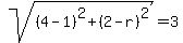 sqrt%28%284-1%29%5E2%2B%282-r%29%5E2%29=3